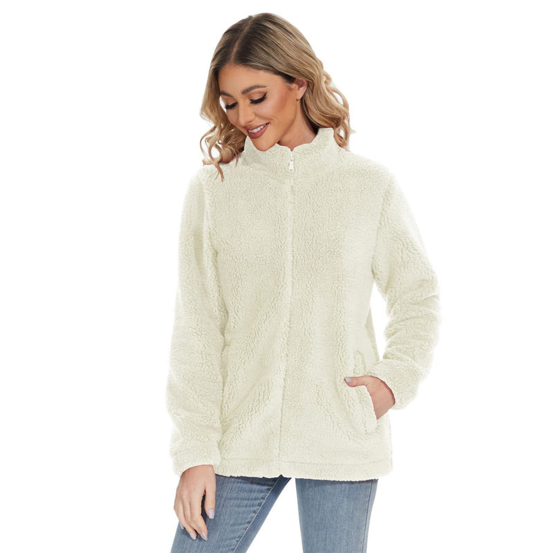 Women's Warm Sherpa Jacket - Full Zip with Zip Pockets for Ultimate Comfort