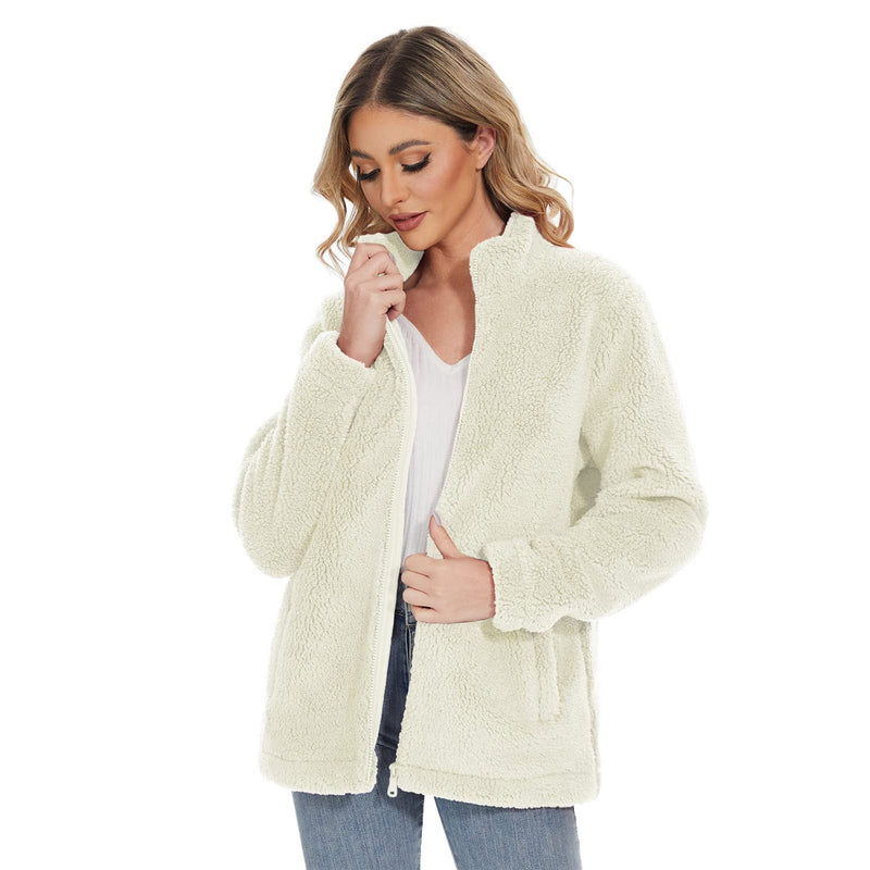 Women's Warm Sherpa Jacket - Full Zip with Zip Pockets for Ultimate Comfort