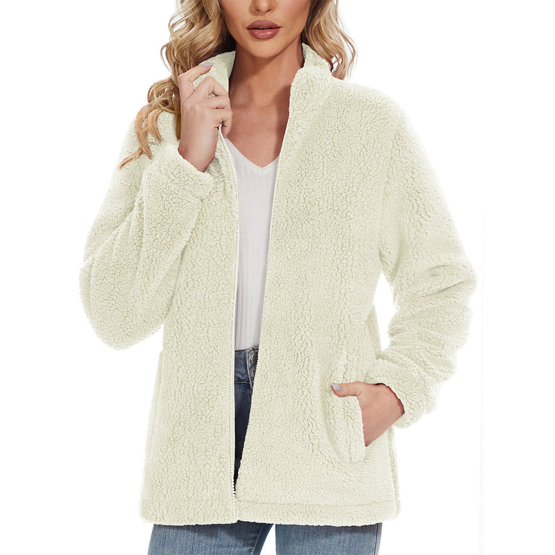 Women's Warm Sherpa Jacket - Full Zip with Zip Pockets for Ultimate Comfort