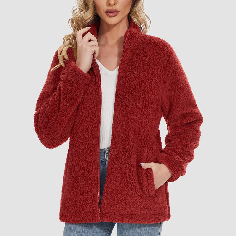 Women's Warm Sherpa Jacket - Full Zip with Zip Pockets for Ultimate Comfort