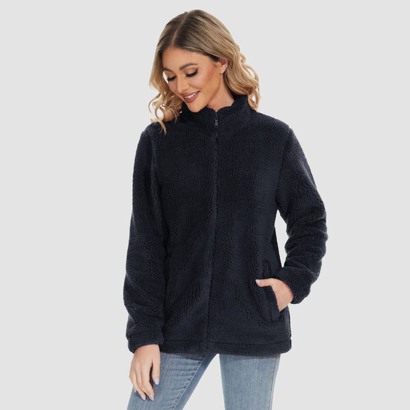 Women's Warm Sherpa Jacket - Full Zip with Zip Pockets for Ultimate Comfort