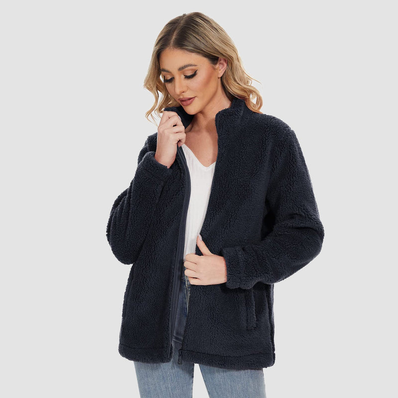 Women's Warm Sherpa Jacket - Full Zip with Zip Pockets for Ultimate Comfort
