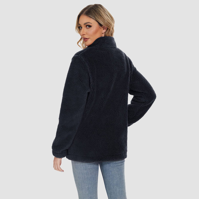 Women's Warm Sherpa Jacket - Full Zip with Zip Pockets for Ultimate Comfort