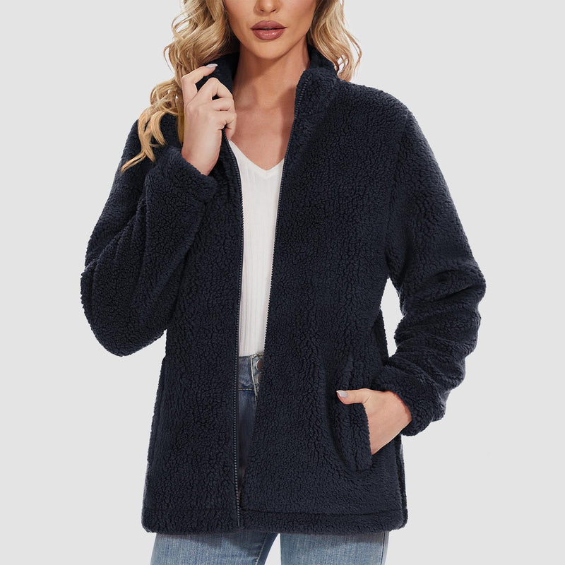 Women's Warm Sherpa Jacket - Full Zip with Zip Pockets for Ultimate Comfort