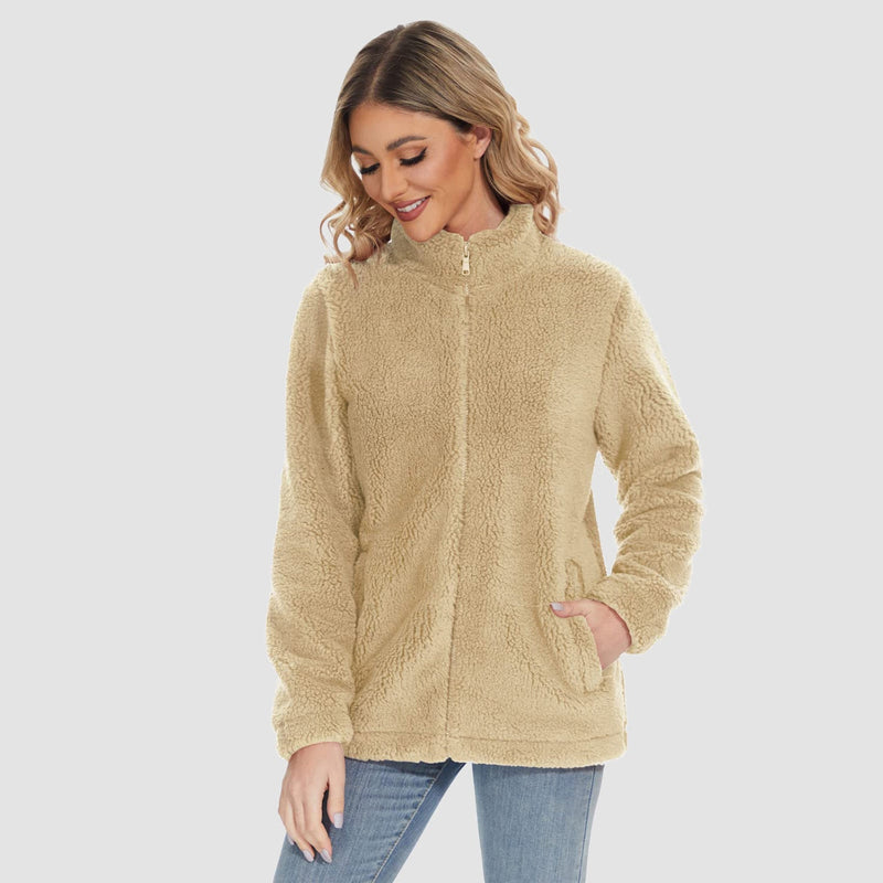 Women's Warm Sherpa Jacket - Full Zip with Zip Pockets for Ultimate Comfort