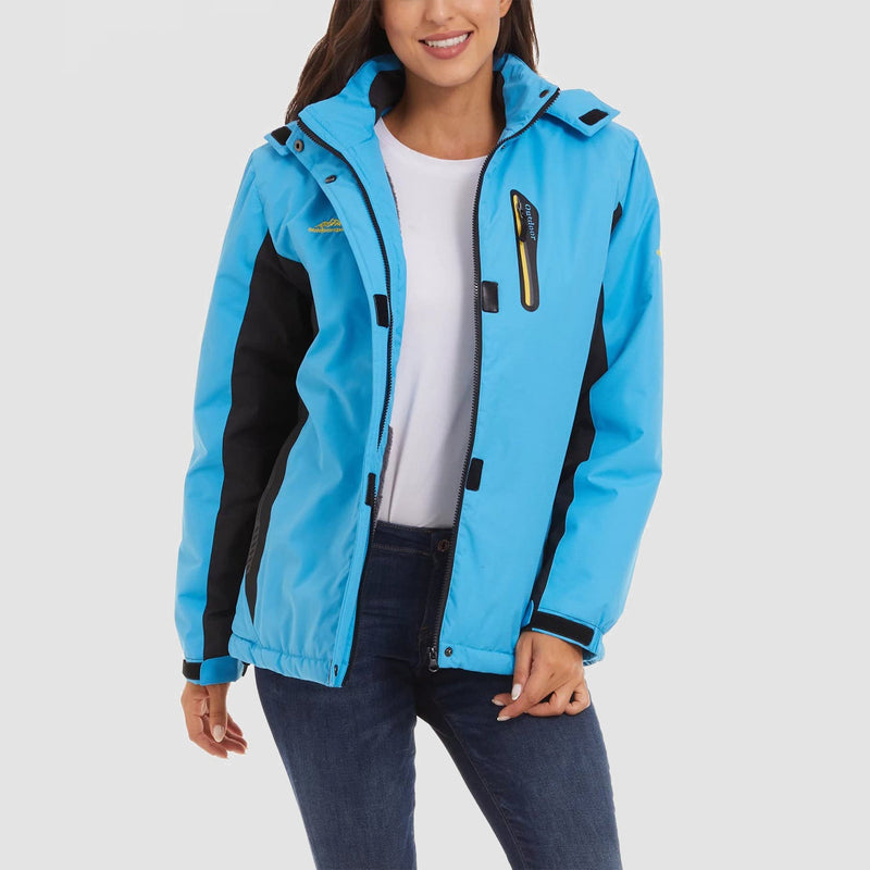 Women's Waterproof Fleece-Lined Ski Jacket with Adjustable Hood - Insulated Winter Outerwear for Cold Weather Adventures
