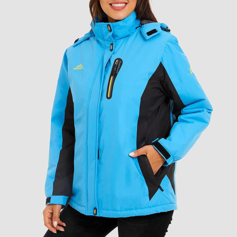 Women's Waterproof Fleece-Lined Ski Jacket with Adjustable Hood - Insulated Winter Outerwear for Cold Weather Adventures