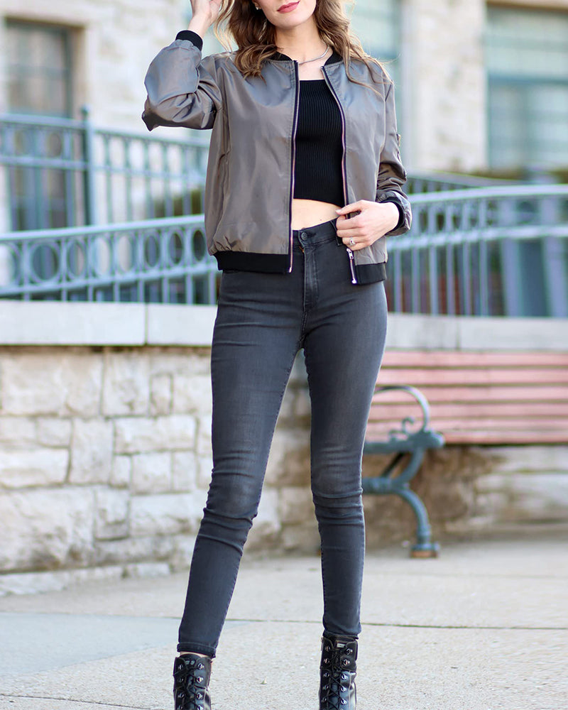 Stylish Women's Lightweight Bomber Jacket - Perfect for Spring & Fall Fashion