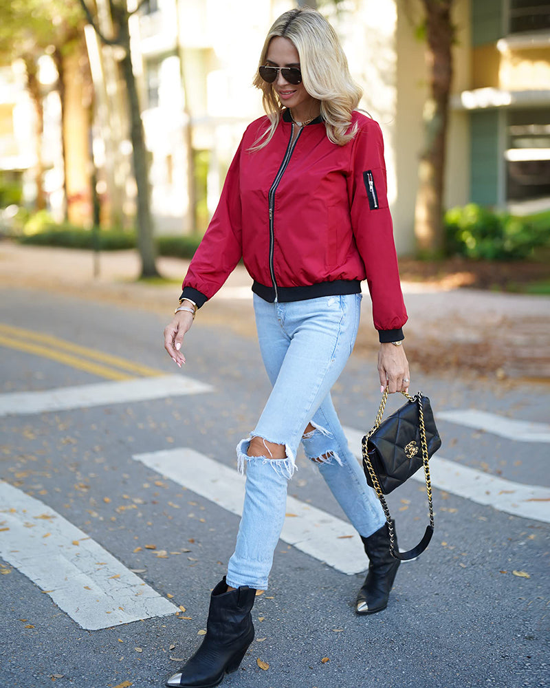 Stylish Women's Lightweight Bomber Jacket - Perfect for Spring & Fall Fashion