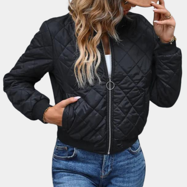 Stylish Women's Zippered Bomber Jacket - Trendy Outerwear for Casual and Chic Looks