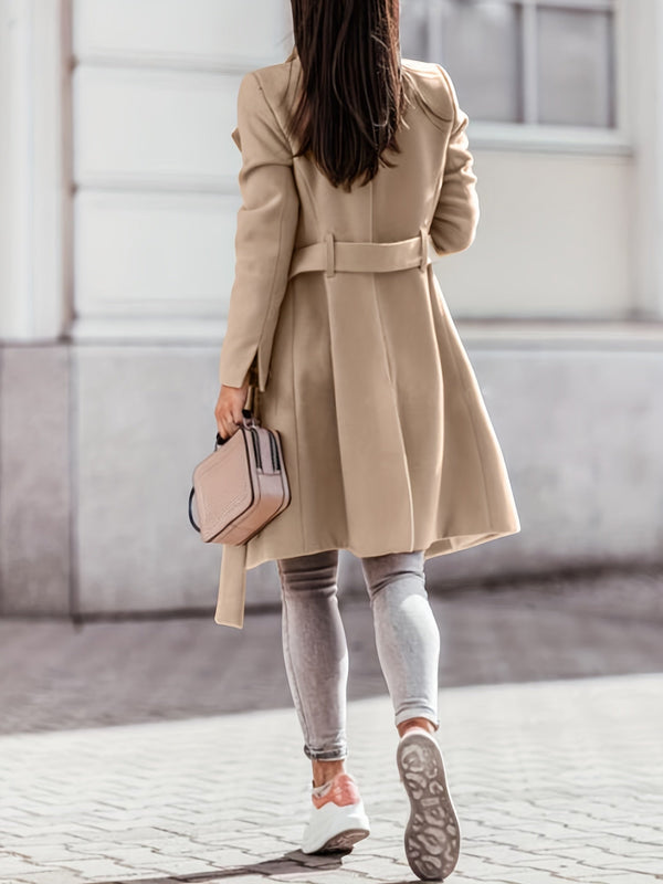 Stylish Women's Double-Breasted Wool Trench Coat - Warm, Elegant Outerwear for Fall & Winter