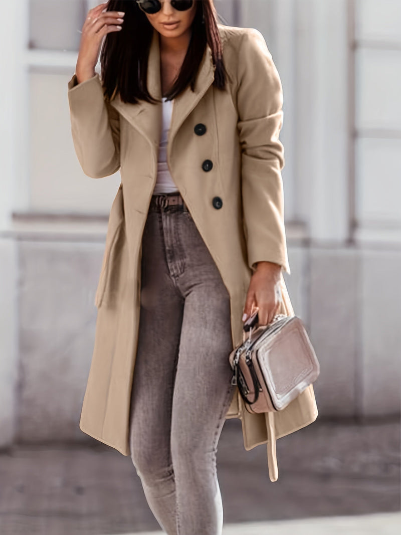 Stylish Women's Double-Breasted Wool Trench Coat - Warm, Elegant Outerwear for Fall & Winter