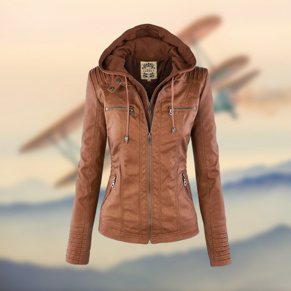 Women's Stylish Leather Jacket with Hood - Trendy Casual Outerwear for All Seasons