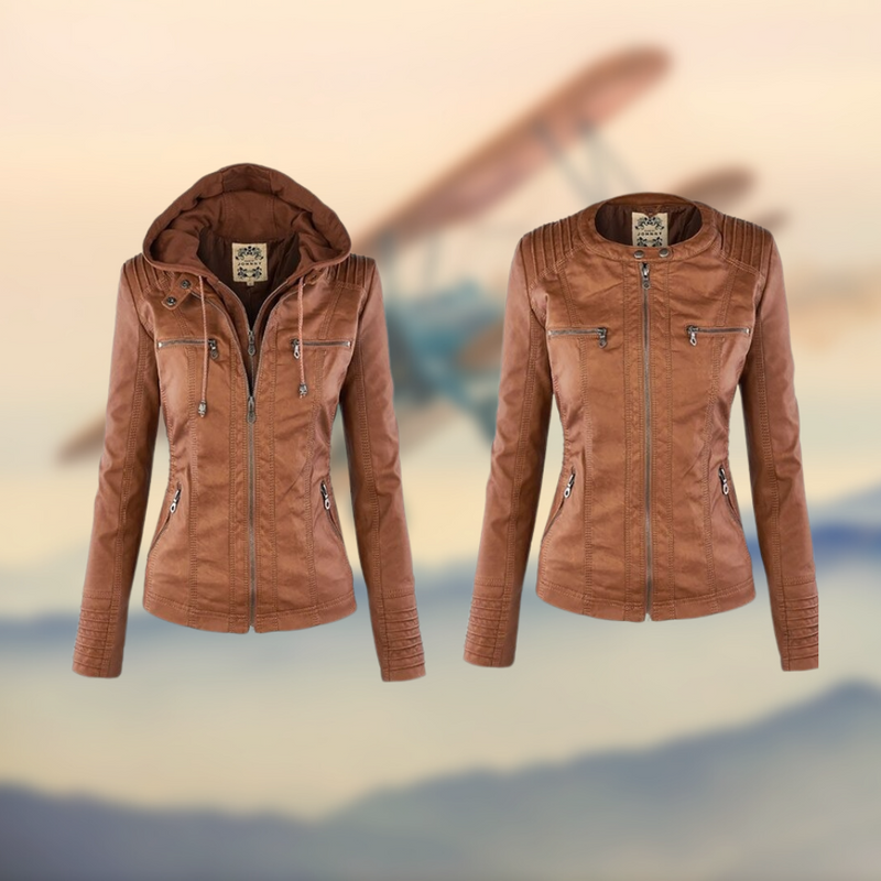 Women's Stylish Leather Jacket with Hood - Trendy Casual Outerwear for All Seasons