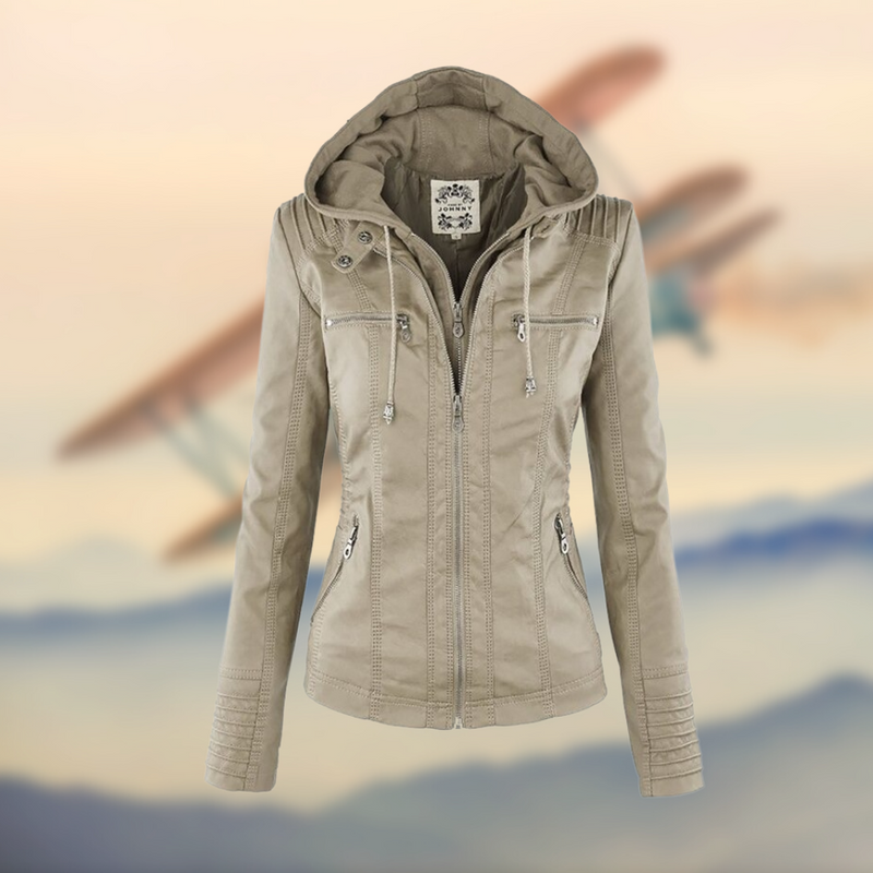 Women's Stylish Leather Jacket with Hood - Trendy Casual Outerwear for All Seasons
