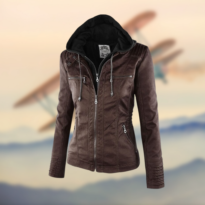 Women's Stylish Leather Jacket with Hood - Trendy Casual Outerwear for All Seasons