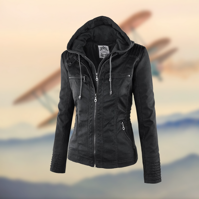 Women's Stylish Leather Jacket with Hood - Trendy Casual Outerwear for All Seasons