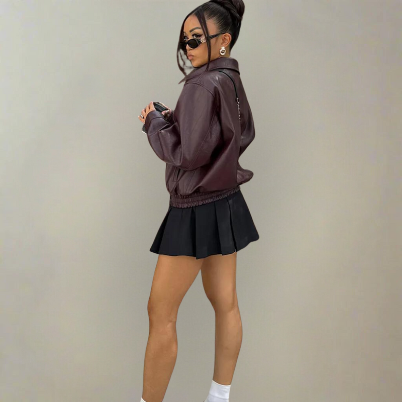 Stylish Women's Genuine Leather Jacket - Classic Biker Design, Perfect for All Seasons