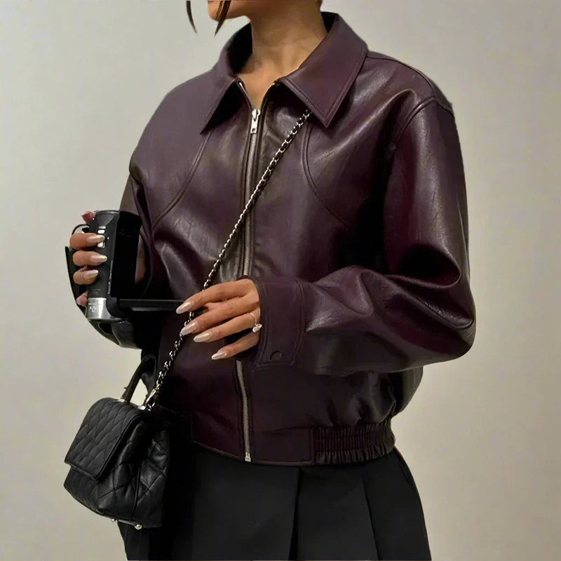 Stylish Women's Genuine Leather Jacket - Classic Biker Design, Perfect for All Seasons