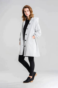 Women's Waterproof Hooded Jacket with Button Closure - Stylish & Functional Rainwear