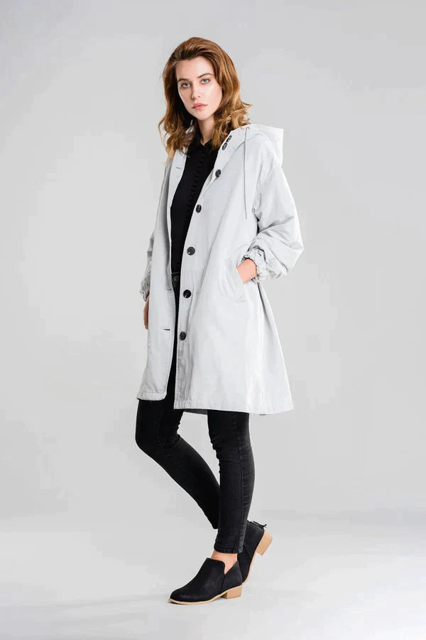 Women's Waterproof Hooded Jacket with Button Closure - Stylish & Functional Rainwear