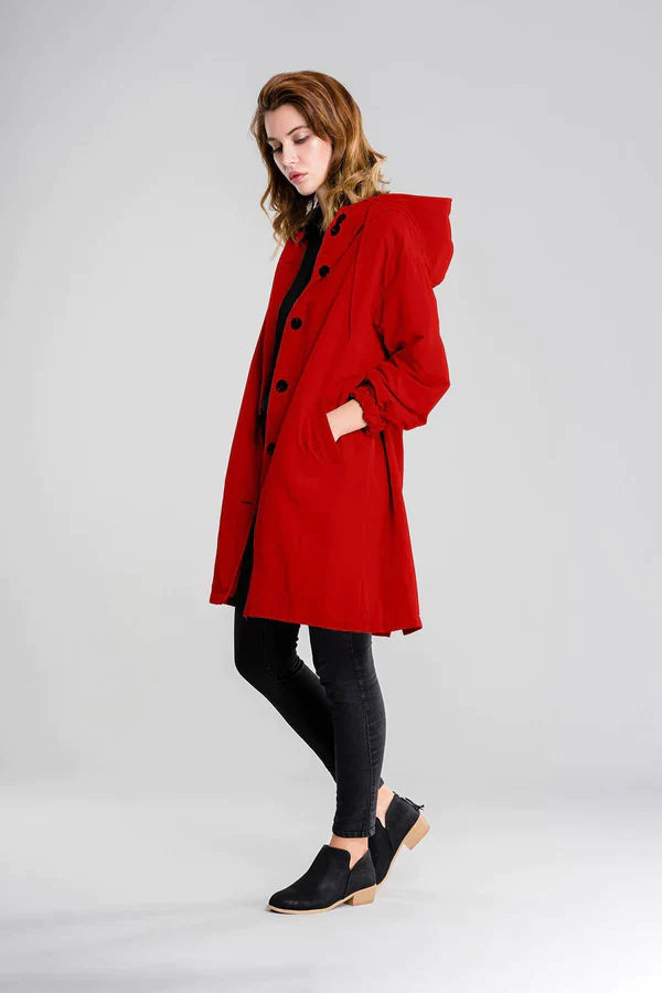 Women's Waterproof Hooded Jacket with Button Closure - Stylish & Functional Rainwear