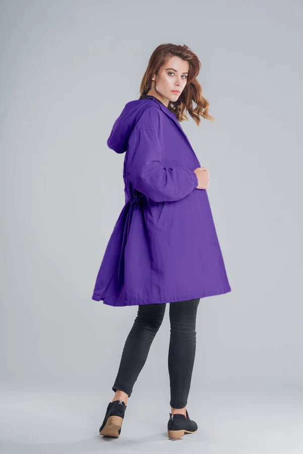 Women's Waterproof Hooded Jacket with Button Closure - Stylish & Functional Rainwear
