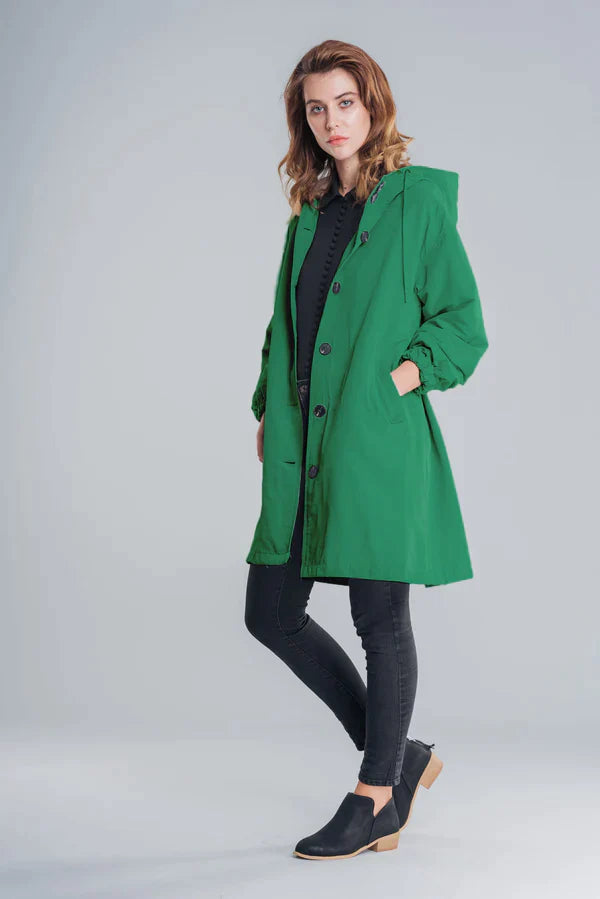 Women's Waterproof Hooded Jacket with Button Closure - Stylish & Functional Rainwear