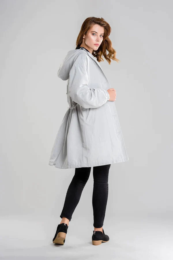 Women's Waterproof Hooded Jacket with Button Closure - Stylish & Functional Rainwear