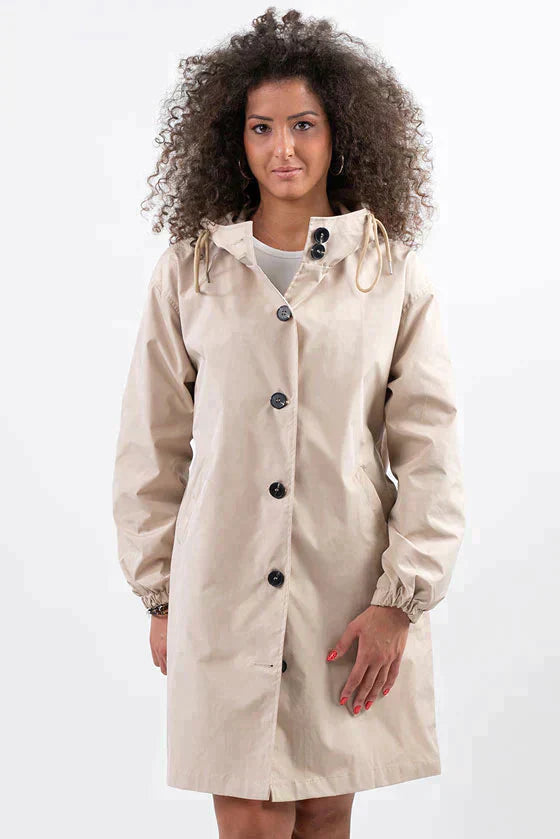 Women's Waterproof Hooded Jacket with Button Closure - Stylish & Functional Rainwear