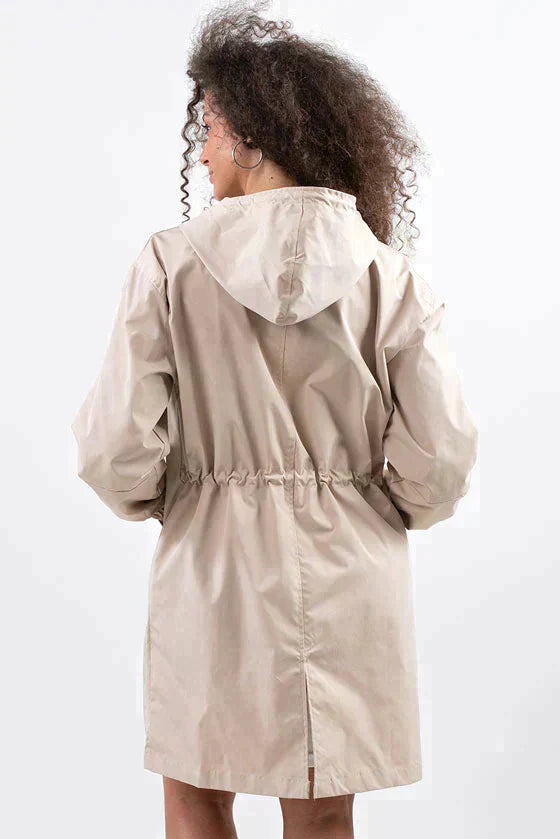 Women's Waterproof Hooded Jacket with Button Closure - Stylish & Functional Rainwear
