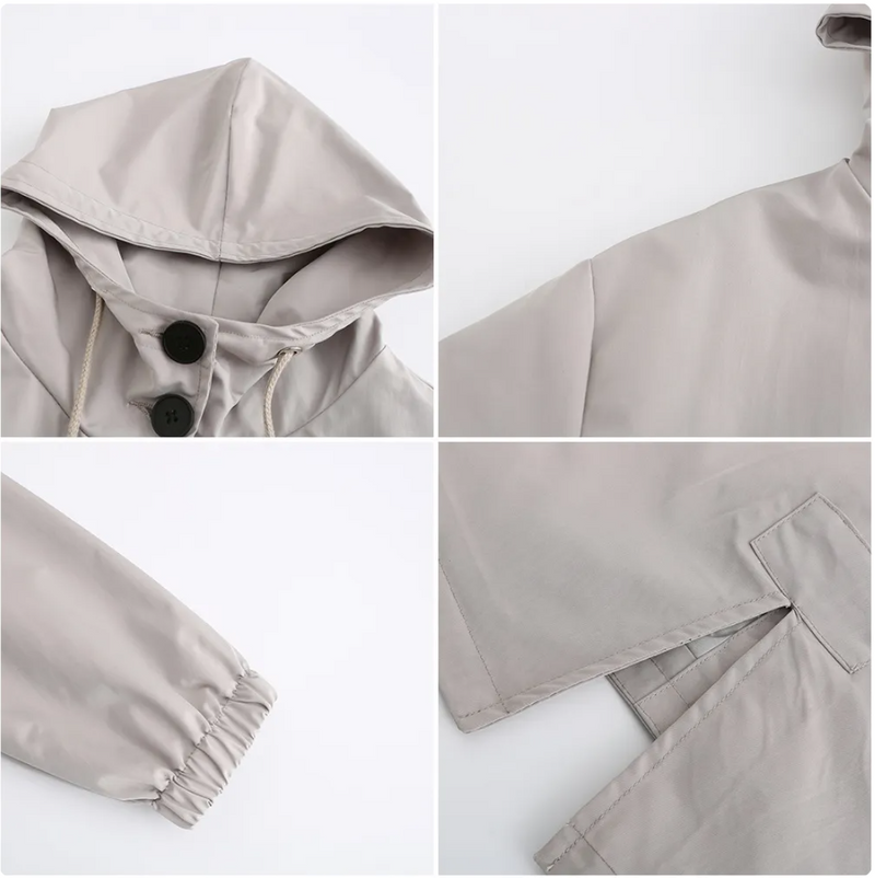 Women's Waterproof Hooded Jacket with Button Closure - Stylish & Functional Rainwear