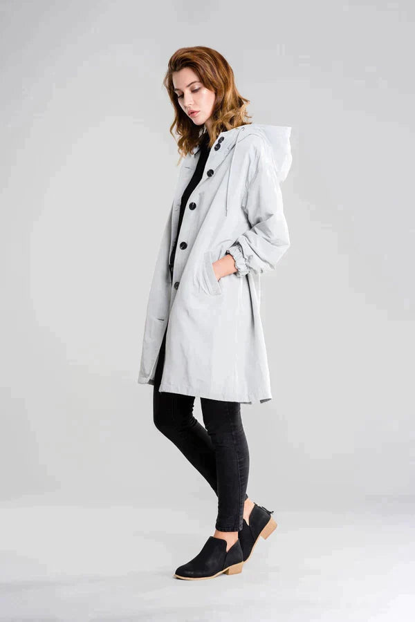 Women's Waterproof Hooded Jacket with Button Closure - Stylish & Functional Rainwear
