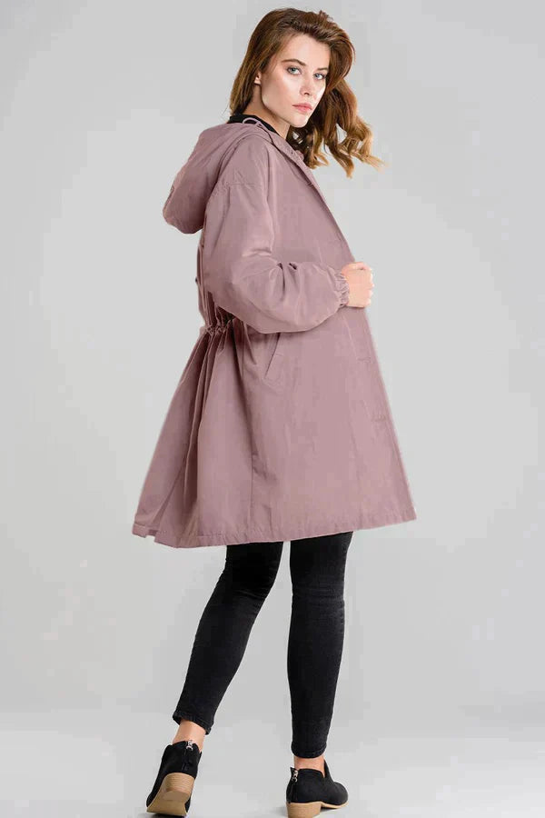 Women's Waterproof Hooded Jacket with Button Closure - Stylish & Functional Rainwear