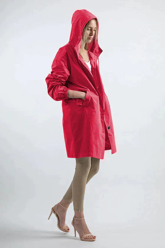 Women's Waterproof Hooded Jacket with Button Closure - Stylish & Functional Rainwear