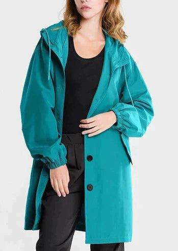 Women's Waterproof Hooded Jacket with Button Closure - Stylish & Functional Rainwear