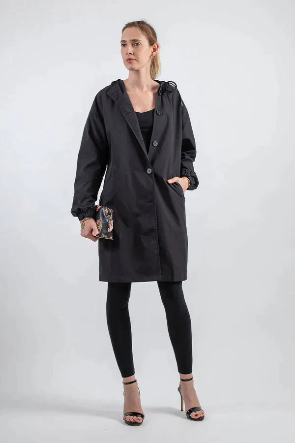 Women's Waterproof Hooded Jacket with Button Closure - Stylish & Functional Rainwear