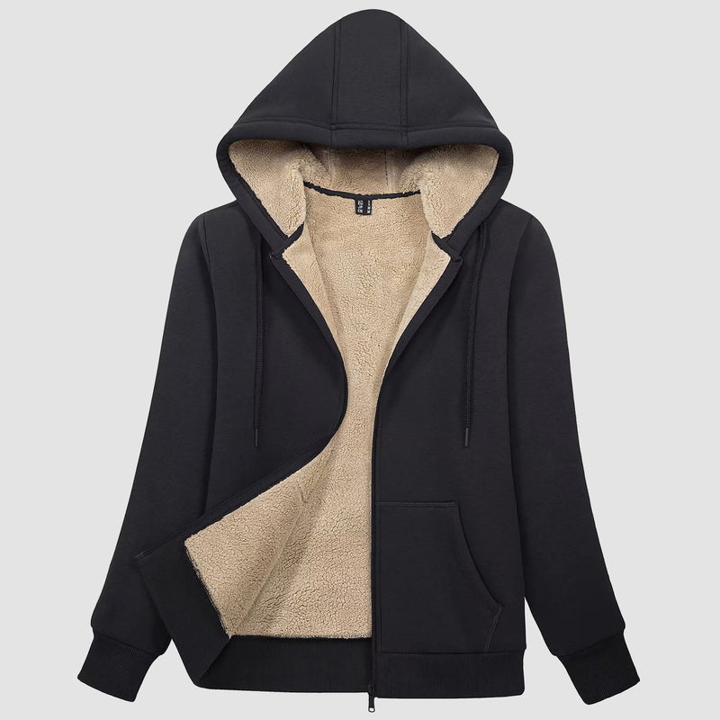 Women's Cozy Zip-Up Sherpa-Lined Fleece Hoodie Jacket - Warm & Stylish Outerwear