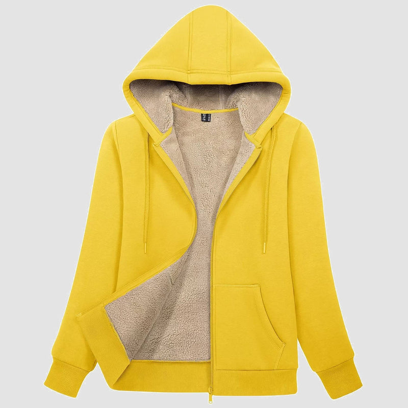 Women's Cozy Zip-Up Sherpa-Lined Fleece Hoodie Jacket - Warm & Stylish Outerwear