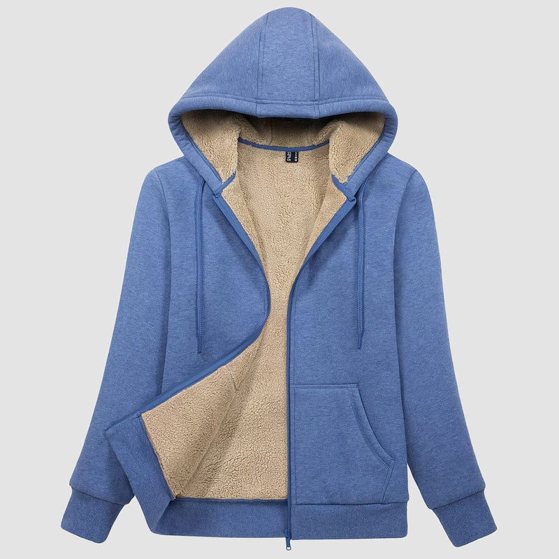 Women's Cozy Zip-Up Sherpa-Lined Fleece Hoodie Jacket - Warm & Stylish Outerwear