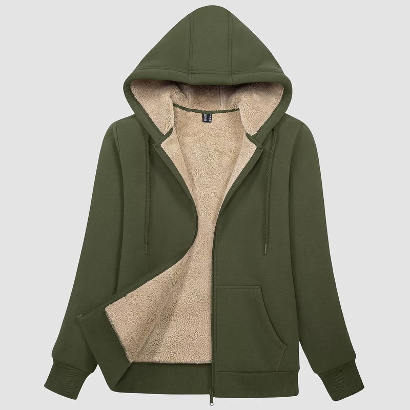 Women's Cozy Zip-Up Sherpa-Lined Fleece Hoodie Jacket - Warm & Stylish Outerwear
