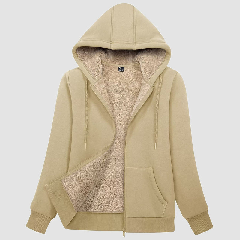 Women's Cozy Zip-Up Sherpa-Lined Fleece Hoodie Jacket - Warm & Stylish Outerwear