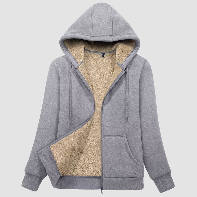 Women's Cozy Zip-Up Sherpa-Lined Fleece Hoodie Jacket - Warm & Stylish Outerwear