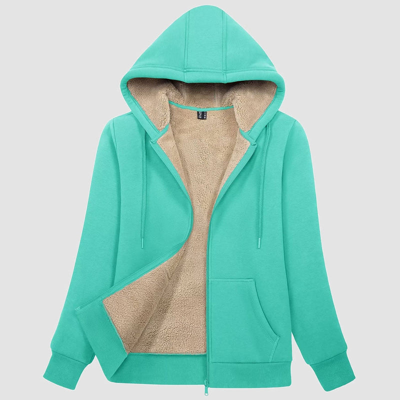 Women's Cozy Zip-Up Sherpa-Lined Fleece Hoodie Jacket - Warm & Stylish Outerwear