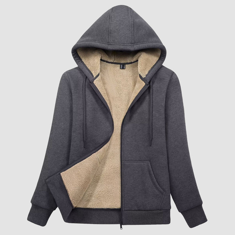 Women's Cozy Zip-Up Sherpa-Lined Fleece Hoodie Jacket - Warm & Stylish Outerwear
