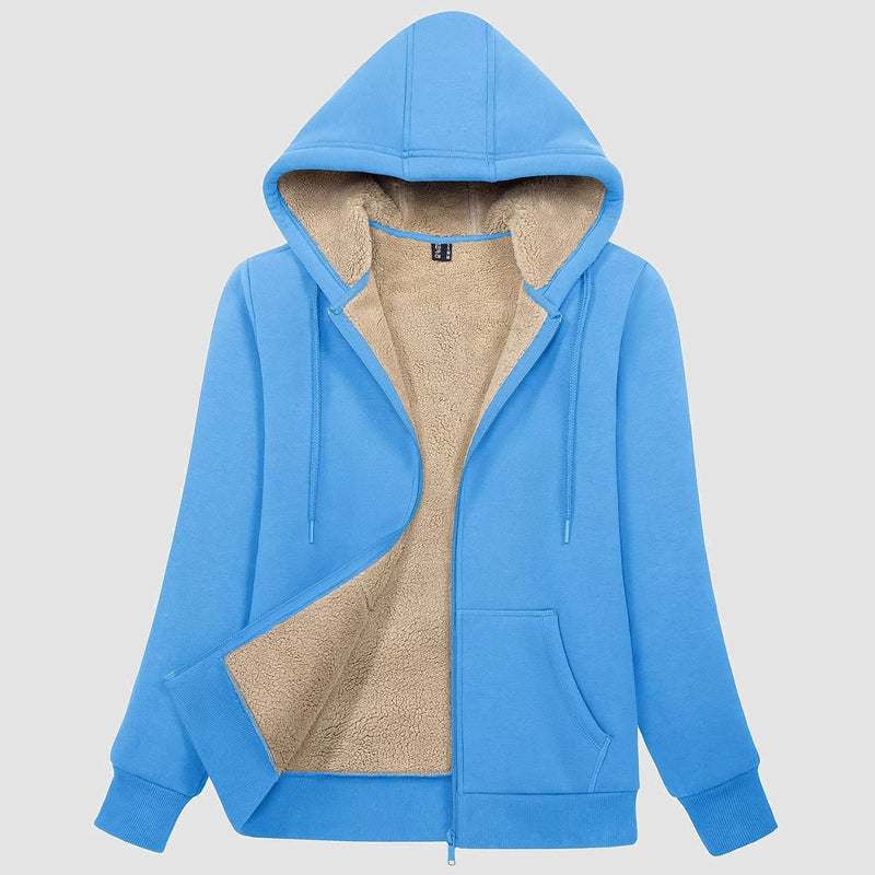 Women's Cozy Zip-Up Sherpa-Lined Fleece Hoodie Jacket - Warm & Stylish Outerwear