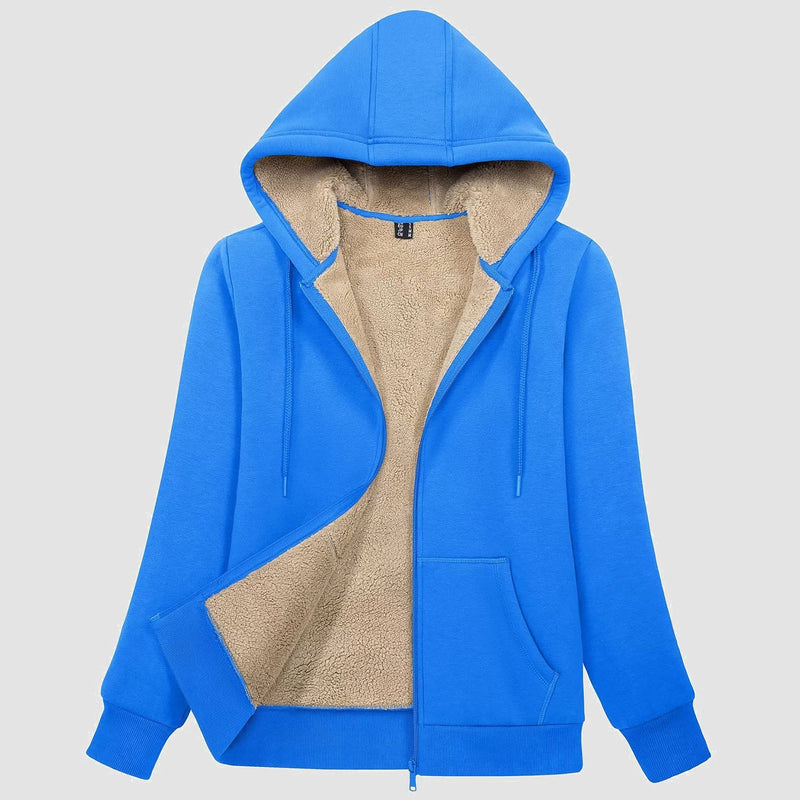 Women's Cozy Zip-Up Sherpa-Lined Fleece Hoodie Jacket - Warm & Stylish Outerwear