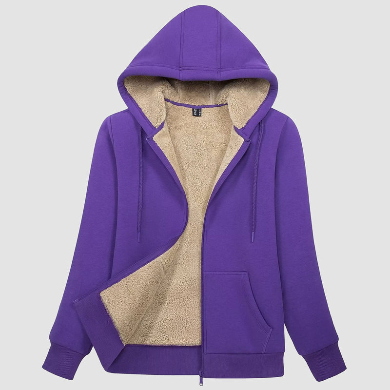 Women's Cozy Zip-Up Sherpa-Lined Fleece Hoodie Jacket - Warm & Stylish Outerwear