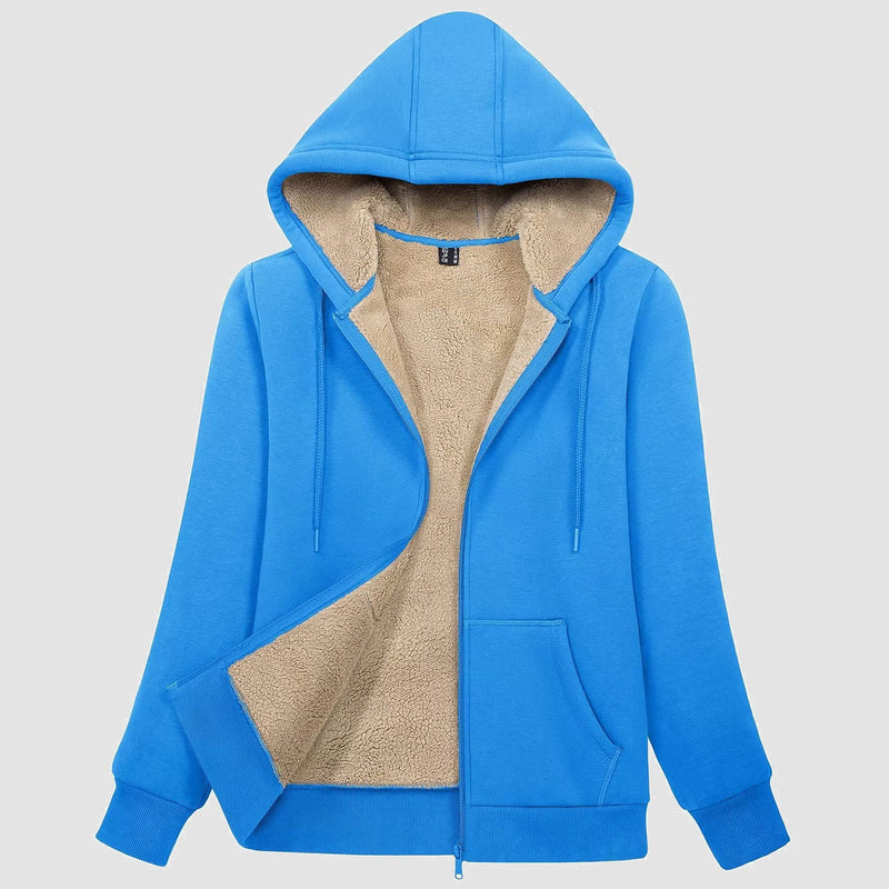 Women's Cozy Zip-Up Sherpa-Lined Fleece Hoodie Jacket - Warm & Stylish Outerwear