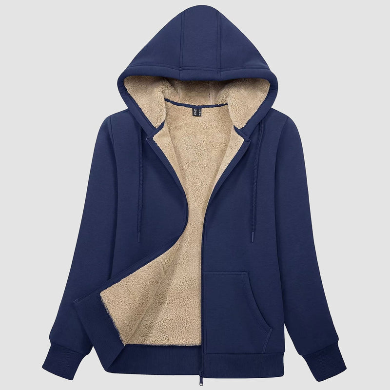 Women's Cozy Zip-Up Sherpa-Lined Fleece Hoodie Jacket - Warm & Stylish Outerwear